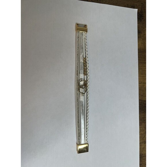 White Leather, Gold And Rhinestone Bracelet. Magnetic Clasp NWT lot of 9 - Picture 4 of 8